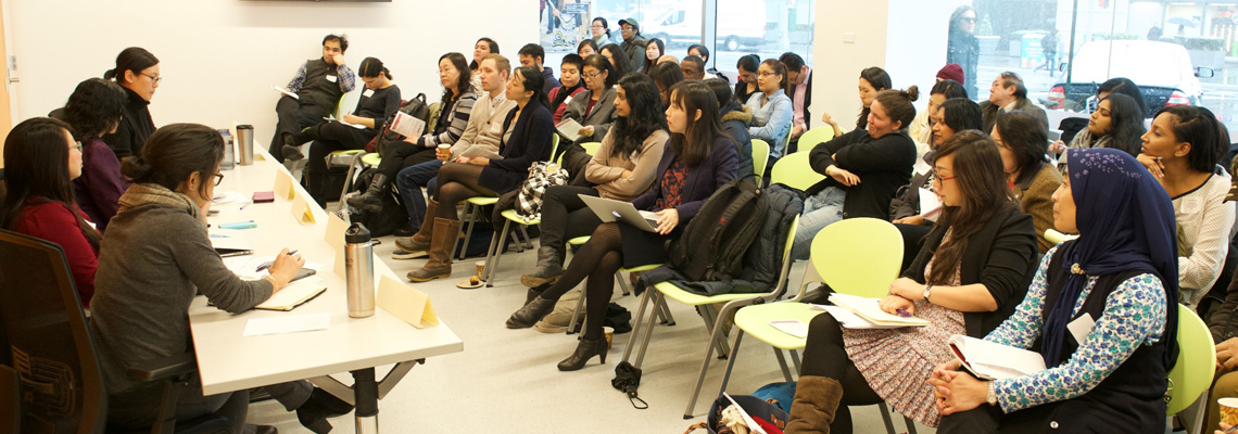 group of potential students at information session