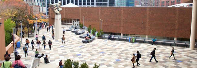 students walking across campus