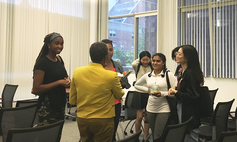 women students talking