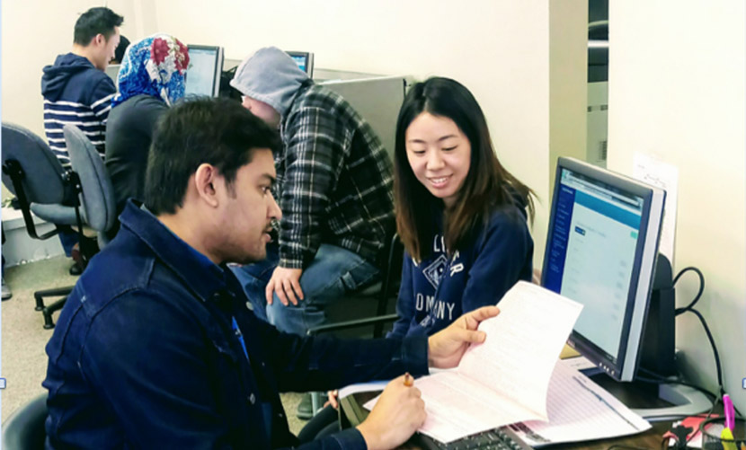 students preparing taxes