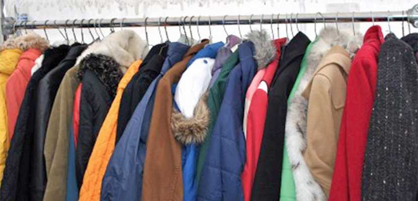 winter coats on a rack