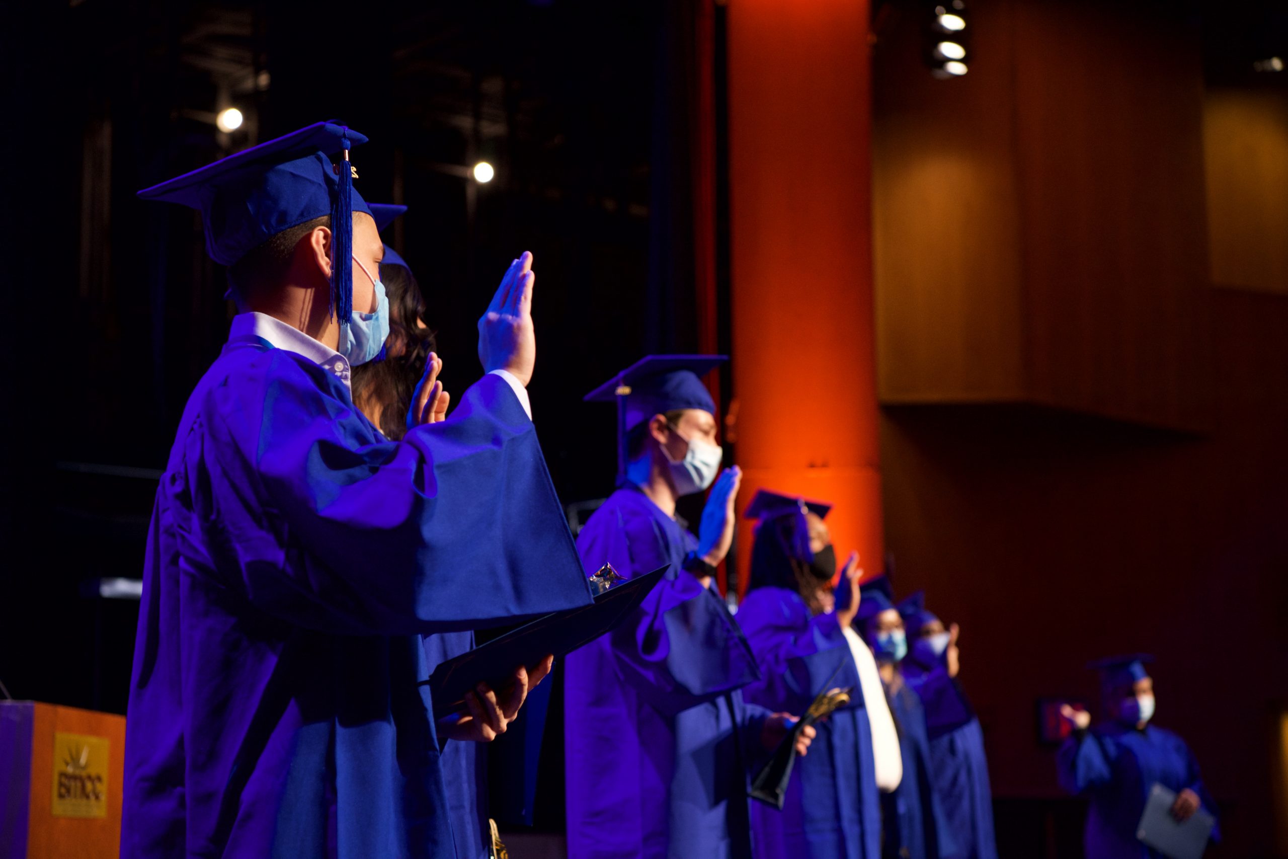 Paramedic Class of 2020 takes the Oath of Geneva, led by Dr. Diane Sixsmith, BMCC Paramedic Program Medical Director.