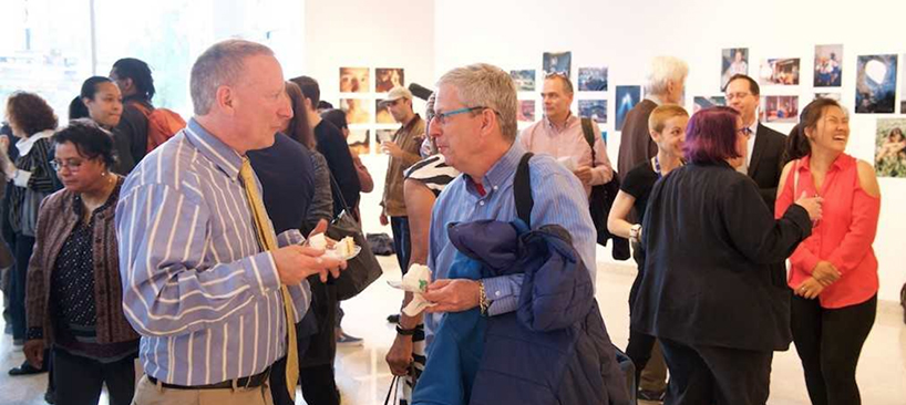 faculty chatting in event at Shirley Fiterman Art Center