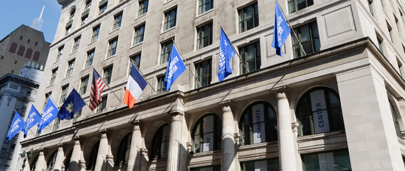 CUNY midtown office building with flags