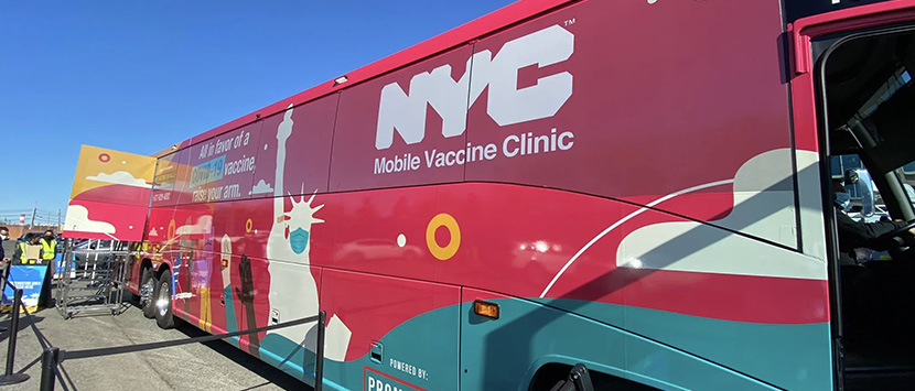 red van with NYC Mobile Vaccine Clinic on it