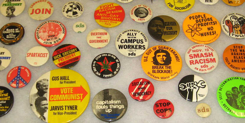 Buttons with slogans on them