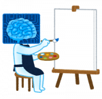 A "brain" painting at a blank easel